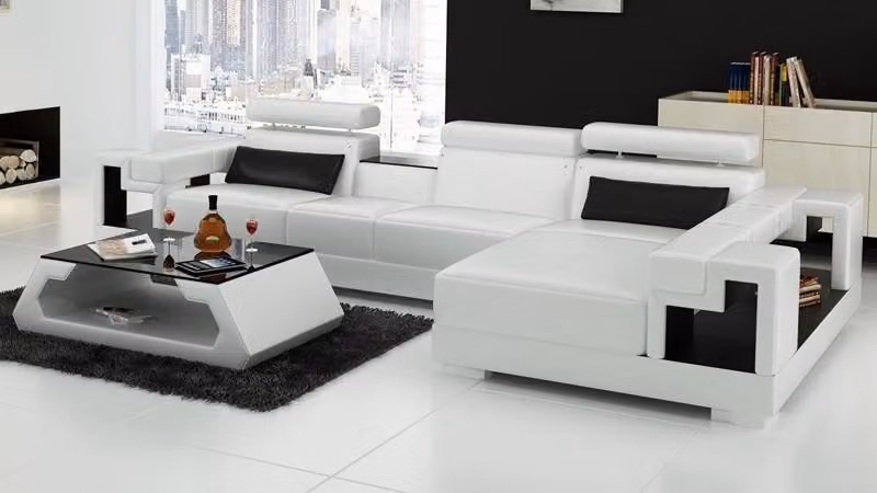 L-Form Sofa Couch Polster Garnitur Wohnlandschaft Design Ecksofa Leder Weiß