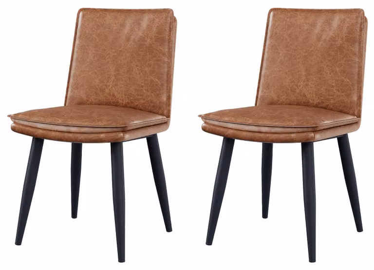 Set di 2 sedie da pranzo in ecopelle, imbottite e con gambe in metallo nero, colore marrone