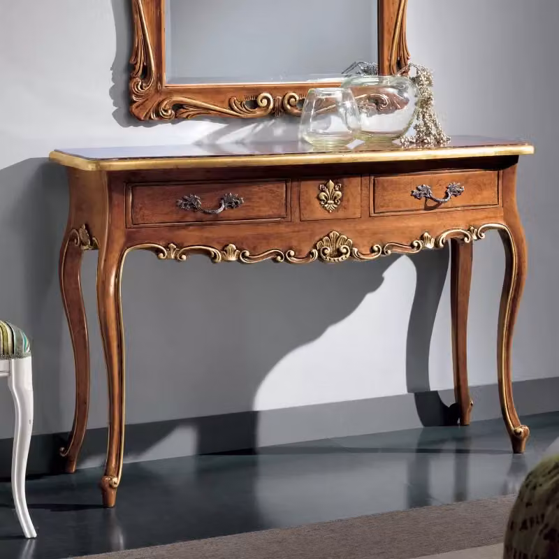 Consolle classica con 3 cassetti in legno di faggio color oro e marrone Mobili 2G L: 130 cm, P: 48 cm, H: 89 cm – 2