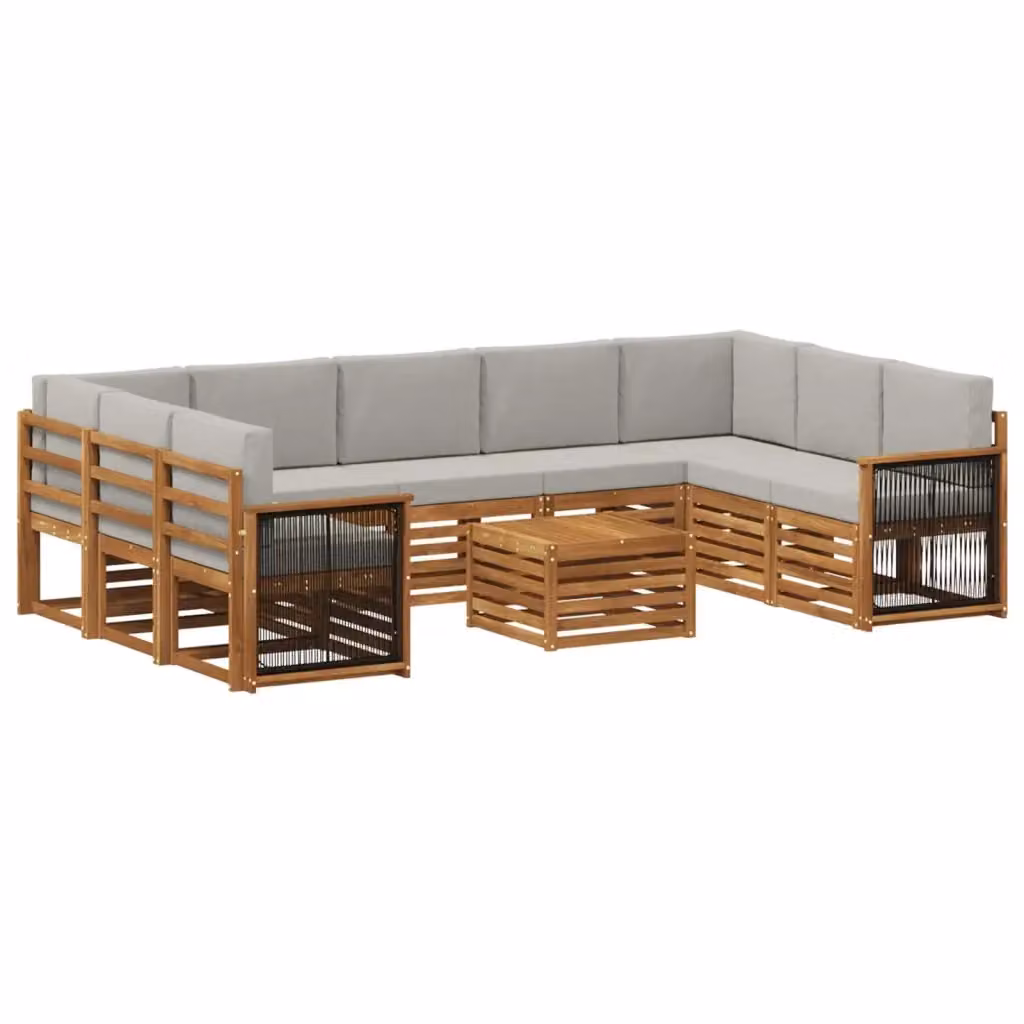 Set di divani da esterno vidaXL in legno di acacia con cuscini beige e grigio chiaro – 2