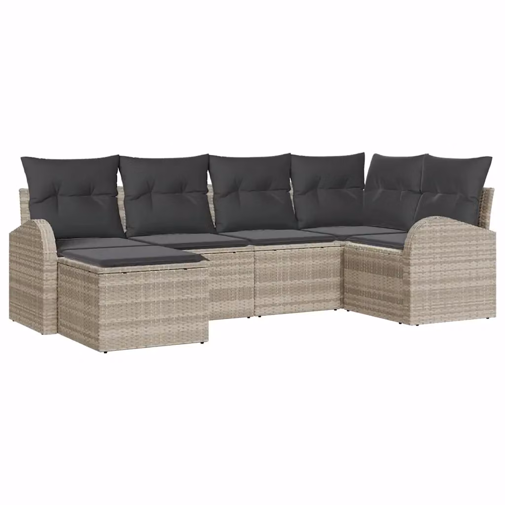 Set di divani da giardino vidaXL a forma di L con cuscini, 6 pezzi, Grigio chiaro – 2