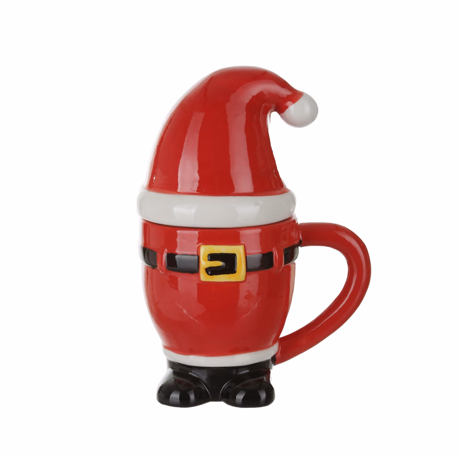 Tazza Babbo Natale in ceramica rossa con coperchio a forma di cappellino, 400 ml – 2