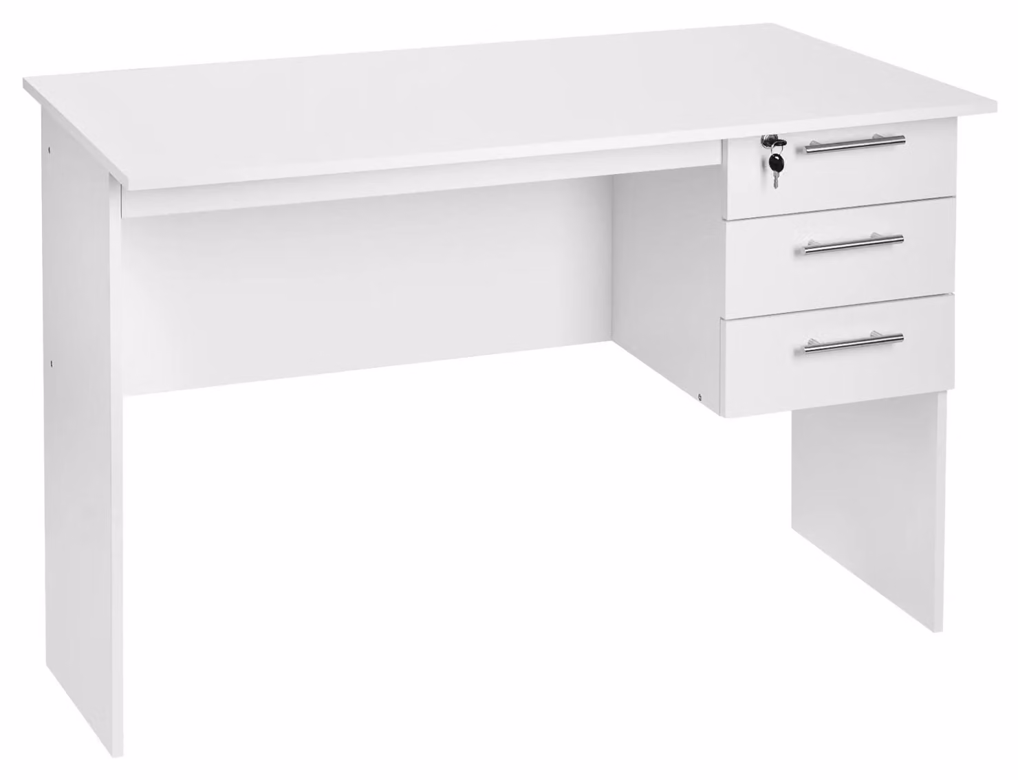 Scrivania - Scrivania per computer - 3 cassetti con serratura - Design moderno - Pannello in legno laminato - Adatta per ufficio e casa - Bianco