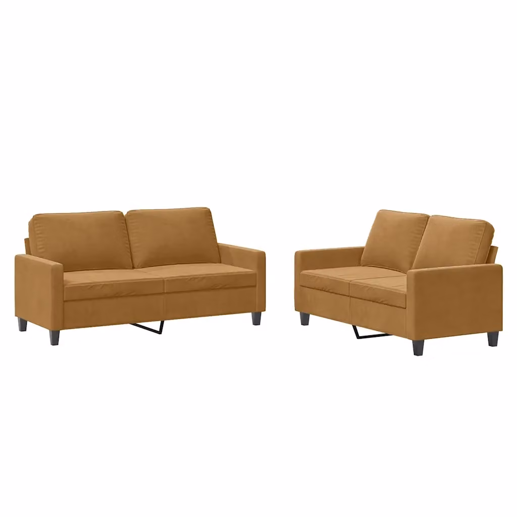 vidaXL Set di 2 Divani Moderni in Velluto Marrone con Cuscini – 2