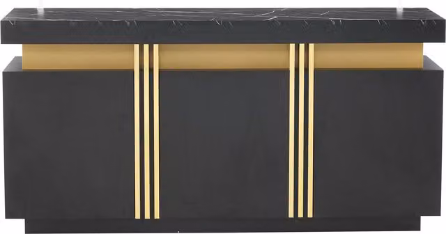 Madia moderna in MDF con dettagli oro, colore nero opaco, L 140 cm x P 38 cm x H 70 cm – 1