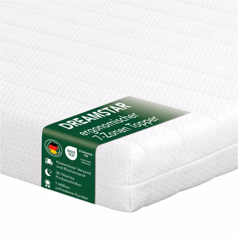 Coprimaterasso ergonomico a 7 zone da 10 cm | H2&H3 | 120 x 200 cm | Coprimaterasso | DREAMSTAR Easy Flex