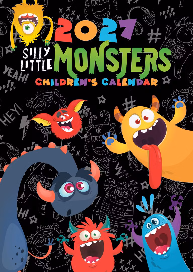 Calendario da parete formato A3 per bambini, con immagini di mostri, per l'anno 2027