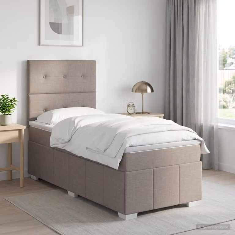 Letto box spring con materasso vidaXL in tessuto beige e grigio L/P: 100 x 200 cm
