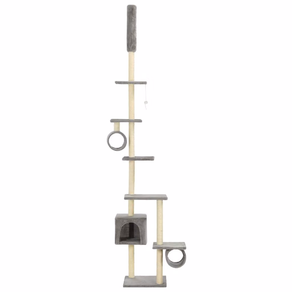 The Living Store Albero per gatti con tiragraffi in sisal 260 cm Grigio