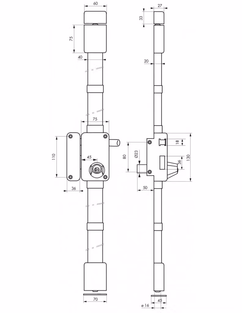 Serratura BELUGA HG5 marrone con tirante 75 x 130 mm, lato sinistro e 4 chiavi - THIRARD – 2