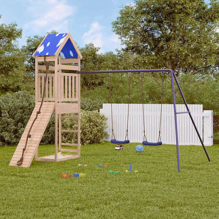 vidaXL Set da Gioco da Esterno in Legno Massello con Torre per Bambini, Altalena e Sabbiera, Multicolore