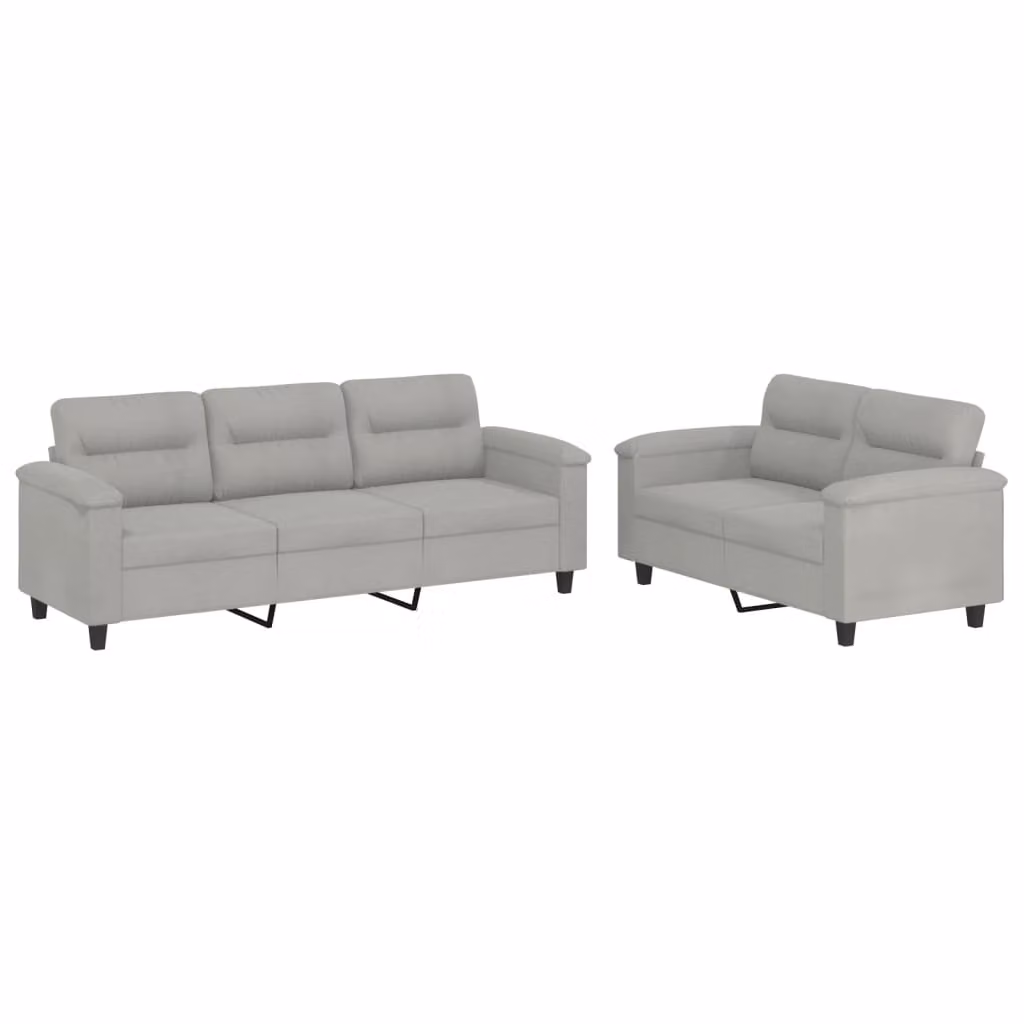 Set Divani 2 pz con Cuscini Grigio Chiaro in Tessuto Microfibra