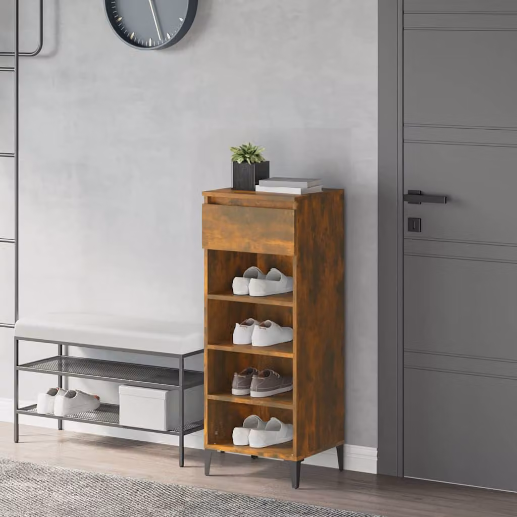 Scarpiera da parete in stile industriale vidaXL in legno e metallo, colore marrone rovere, L: 40 cm, P: 36 cm, H: 105 cm