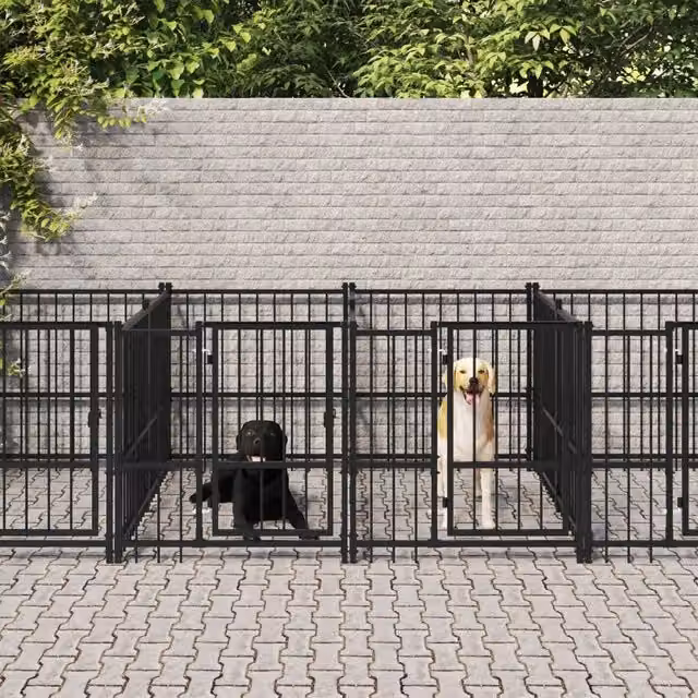 Gabbia per cani da esterno Vidaxl in metallo nero, superficie 15,02 m²