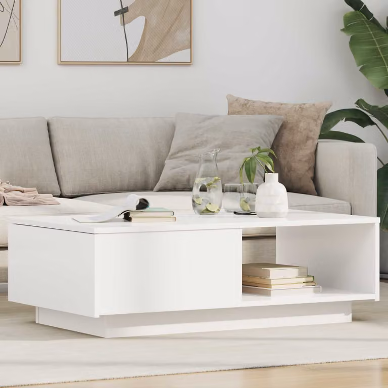 vidaXL Tavolino da salotto moderno in legno MDF bianco L: 95 cm, P: 55 cm, H: 31 cm