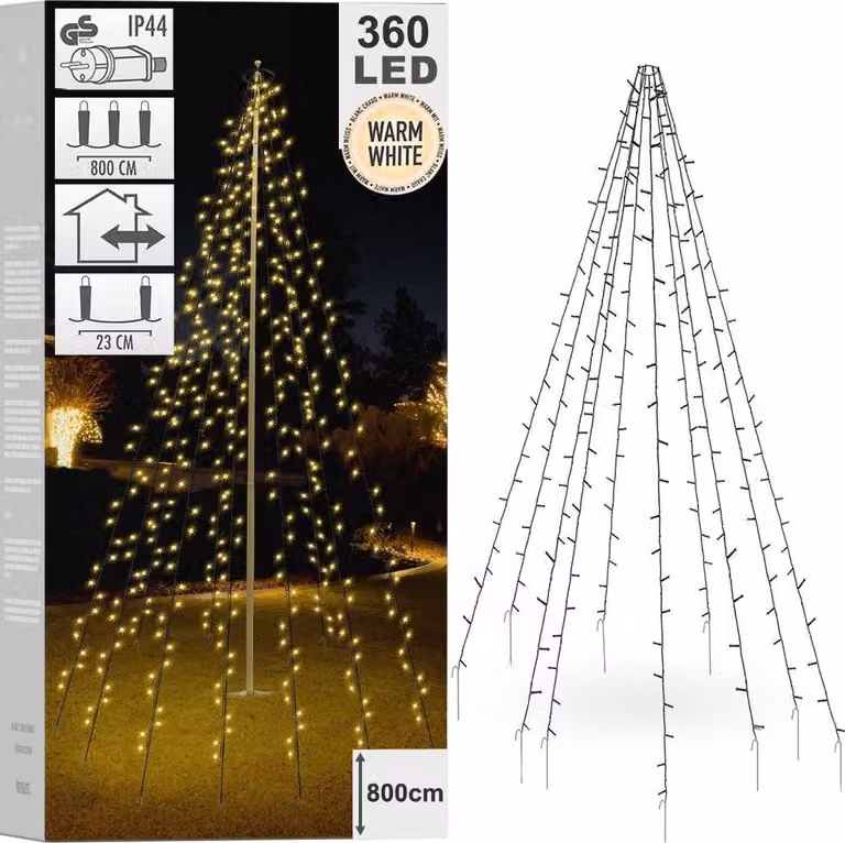 Illuminazione natalizia con luci LED a 360° per albero o pennone