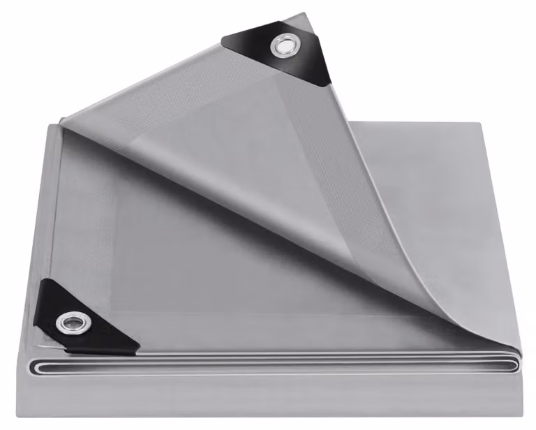 Telo coprioggetto – Impermeabile per uso esterno – Resistente ai raggi UV e alle intemperie – Anelli metallici – Materiale: PE, 140 g/m² – Dimensioni: 1,5 x 2 metri – Colore: Grigio