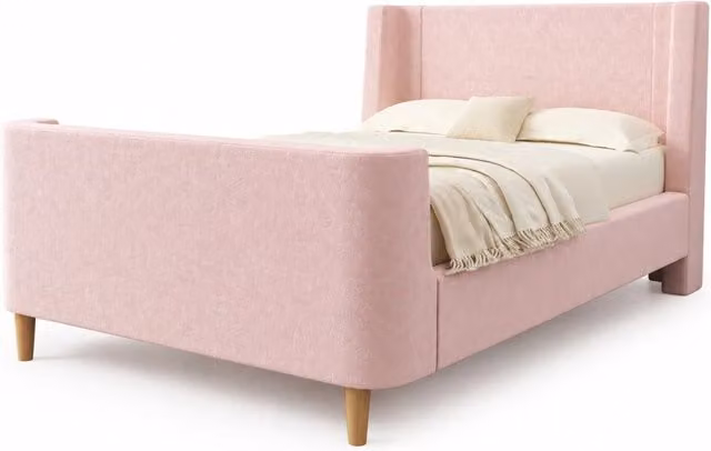 Letto singolo per bambini 90x200 rosa in velluto， stile slitta， senza materasso