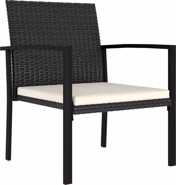 Set di 4 sedie da giardino moderne in polyrattan nero con cuscini beige e braccioli