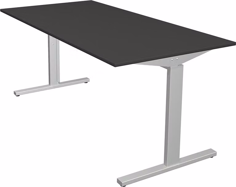 Scrivania Kerkmann Form 2 160x80x70-82 cm, base a T, argento alluminio, antracite