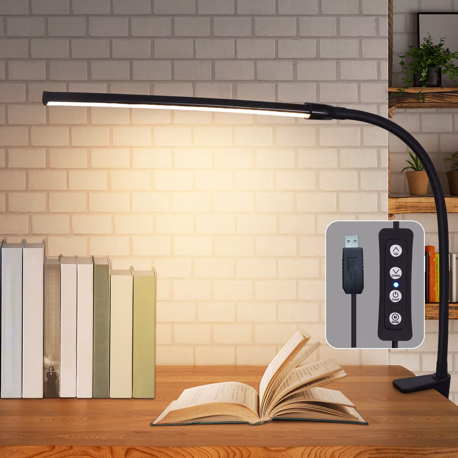ZMH Lampada da tavolo Lampada da tavolo a LED Dimmerabile Lampada da tavolo Morsettibile Lampada da lavoro nera Lampada da tavolo 5W Lampada da ufficio Lampada a luce diurna Lampada a morsetto da ufficio con funzione di ricarica