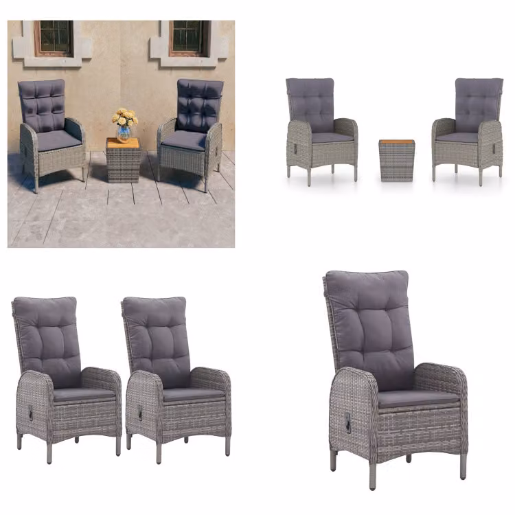 vidaXL 3 pezzi. Set da bistrot in poly rattan e legno d'acacia grigio - Set da bistrot - Set da bistrot - Set da bistrot - Set da bistrot