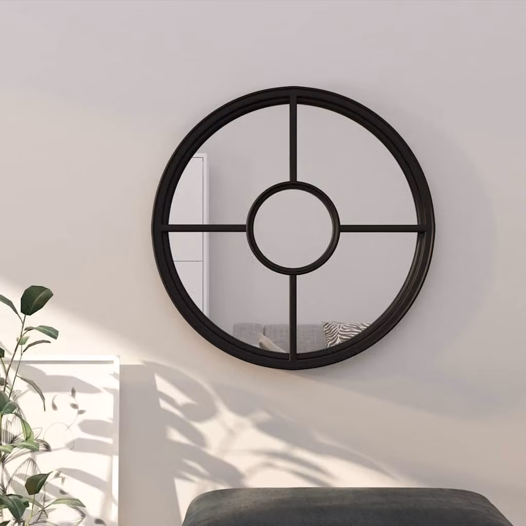 Specchio rotondo da parete vidaXL in metallo e vetro, colore nero, Diametro: 40 cm, Profondità: 4 cm
