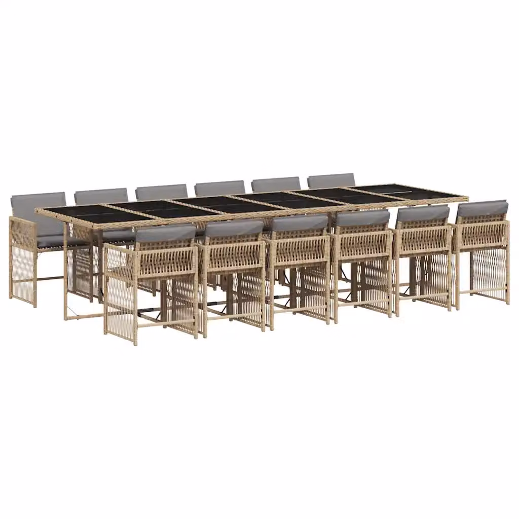 Set Pranzo da Giardino vidaXL in Polyrattan con Tavolo in Vetro e 13 Pezzi, Colore Beige e Grigio – 2