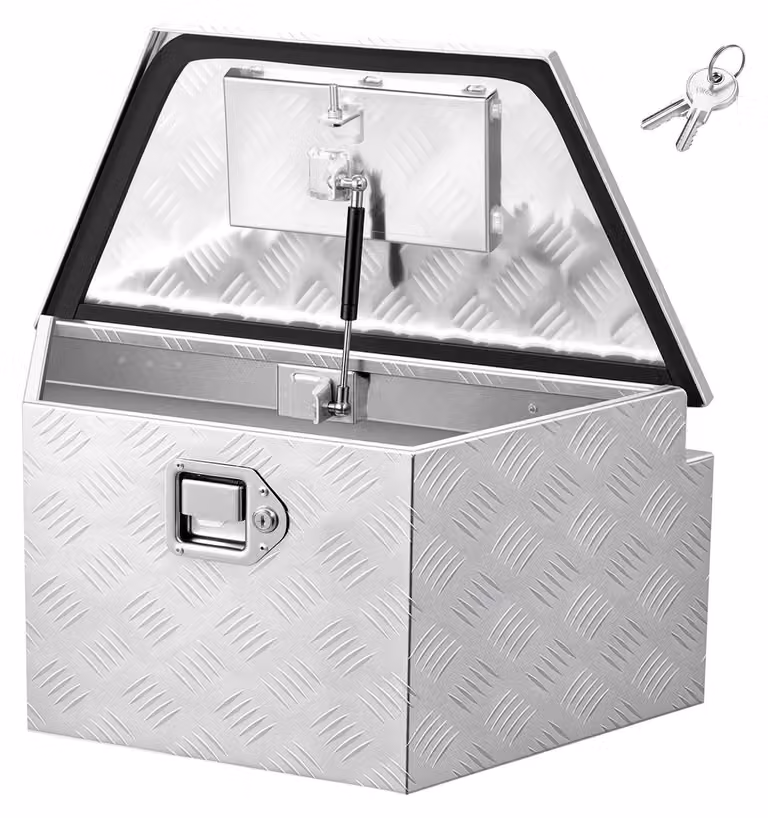 Box per timone - Cassetta portautensili/box per rimorchio in alluminio - 166 x 33 x 30,5 cm - Portata 50 kg - Chiusura con serratura e chiavi - Per rimorchi e pianali di pick-up - Argento