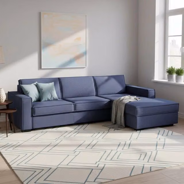 Afar, Divano Letto con Penisola L Made in Italy, Blu, L: 260 cm, P: 95 cm