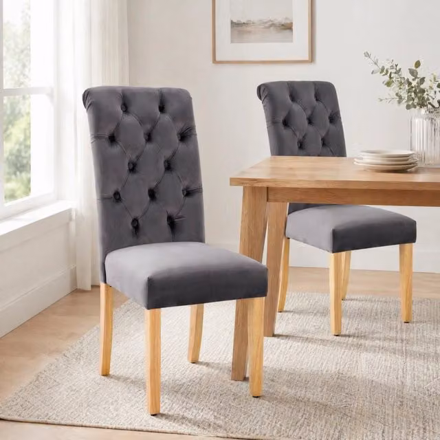 Set di 2 sedie da pranzo MIVRAY in velluto grigio con gambe in rovere e design moderno