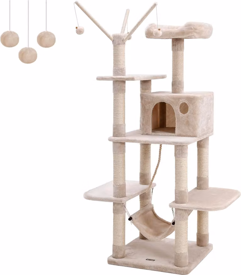 Albero da arrampicata Stabile tiragraffi con amaca Hollow Playsisal 154 cm beige - XXL