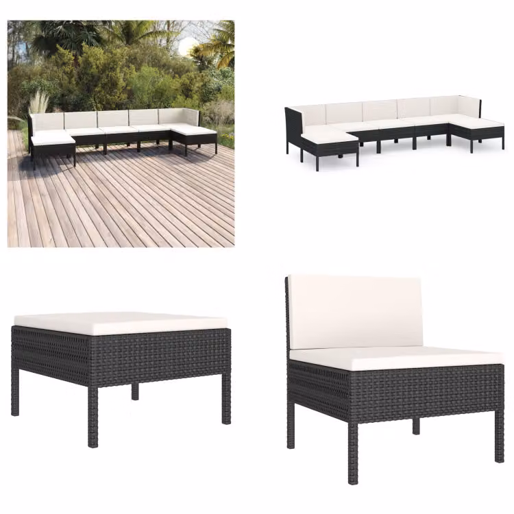 vidaXL set salotto da giardino 7 pezzi con cuscini in poly rattan nero - Set divano da giardino - Set divano da giardino - Set divano da giardino - Set divano da giardino
