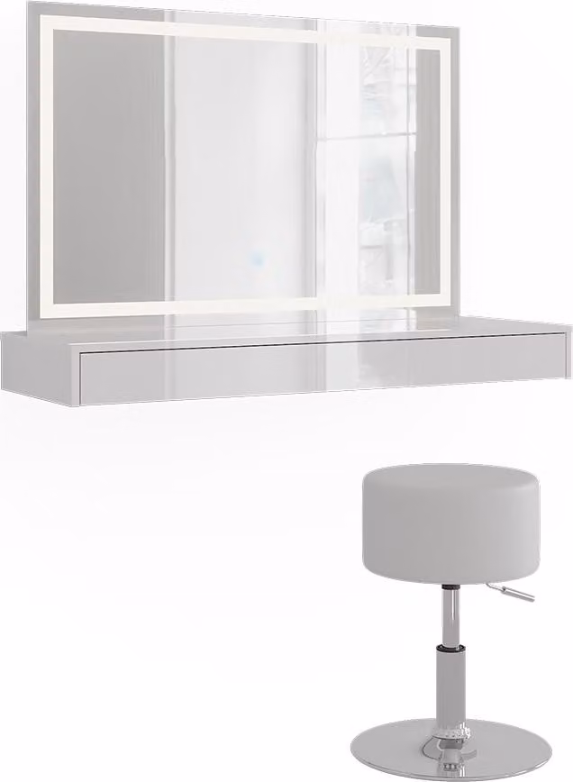 Tavolo da toeletta Vicco Sherry Bianco 120 cm con specchio LED e sgabello, Model 59578