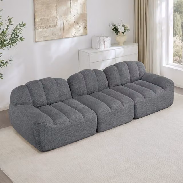 Divano 3 posti modulare imbottito ¨C MINIMAL ¨C Tessuto grigio morbido