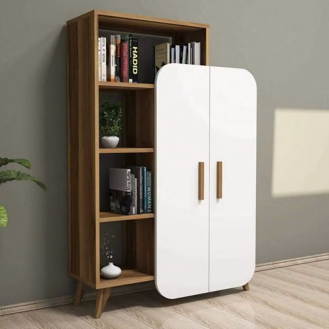Credenza Tormalina DMORA Buffet e Madia da Soggiorno o Cucina, Noce e Bianco, L: 90 cm, P: 32 cm, H: 132 cm