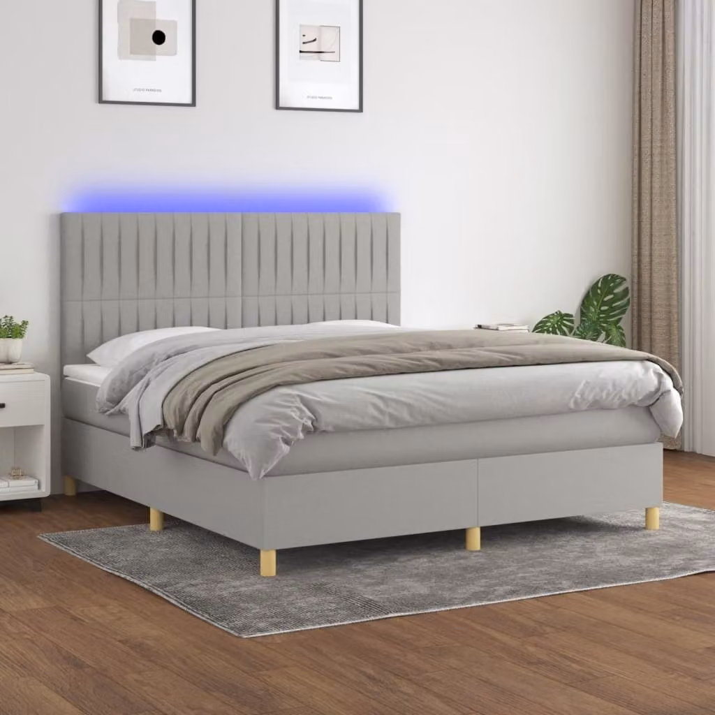 Maison Exclusive - Letto a Molle Materasso e LED Grigio Chiaro 180x200 cm Tessuto