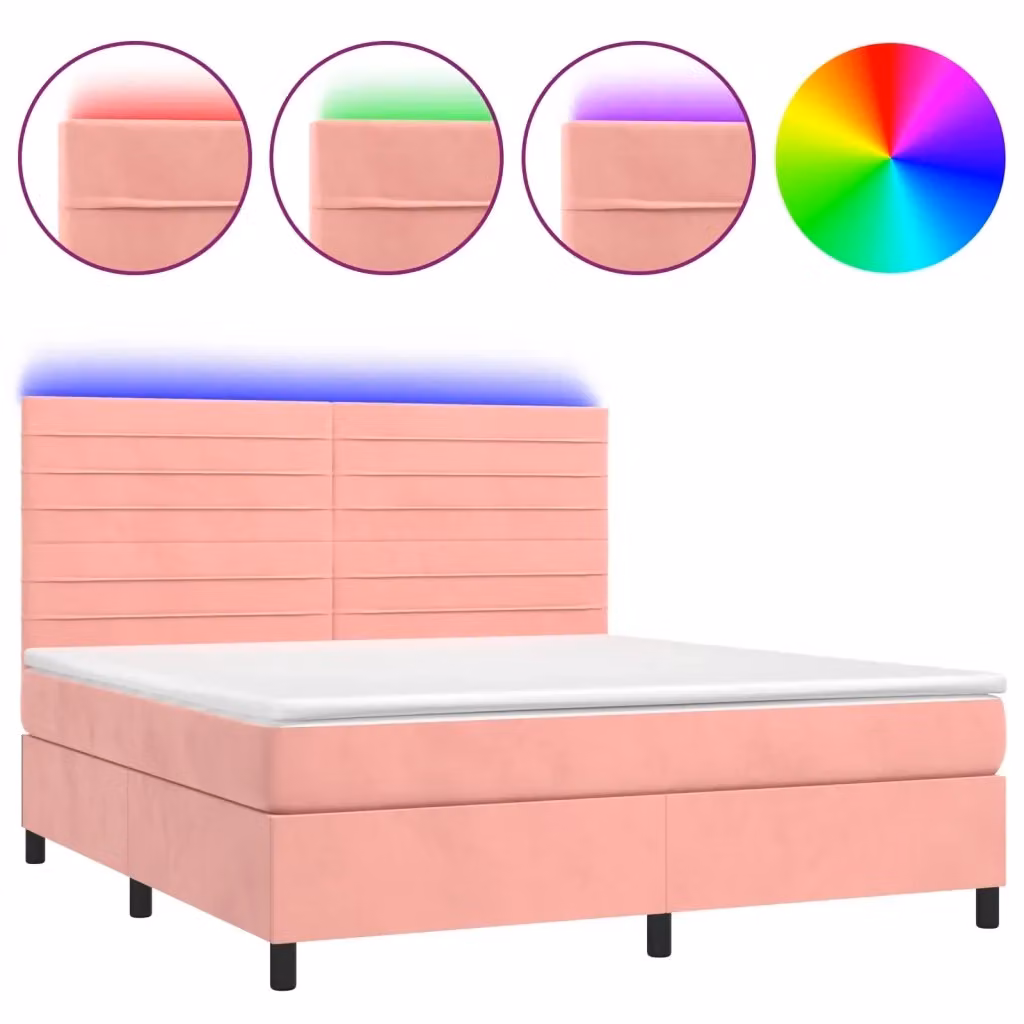 Letto matrimoniale con materasso ibrido vidaXL in velluto rosa e bianco con illuminazione LED e porta USB L/P/H: 160 x 200 x 203 cm – 2
