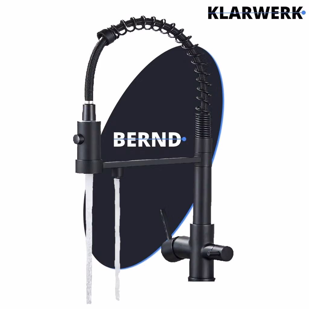 Miscelatore da cucina Klarwerk Bernd in acciaio inox con filtro a 3 vie, nero opaco, con canna girevole a molla e funzione spray – 2
