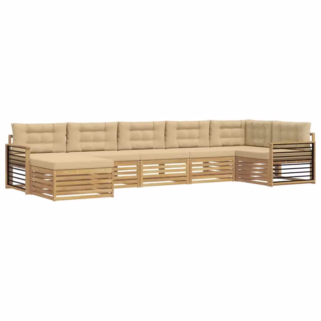 Set di divani da esterno a L vidaXL in legno di acacia con 7 pezzi, Bianco e Beige – 2