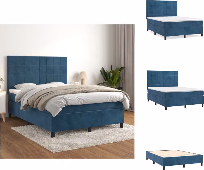 vidaXL Letto a molle con materasso blu scuro 140x200 cm in velluto - Letti e strutture letto