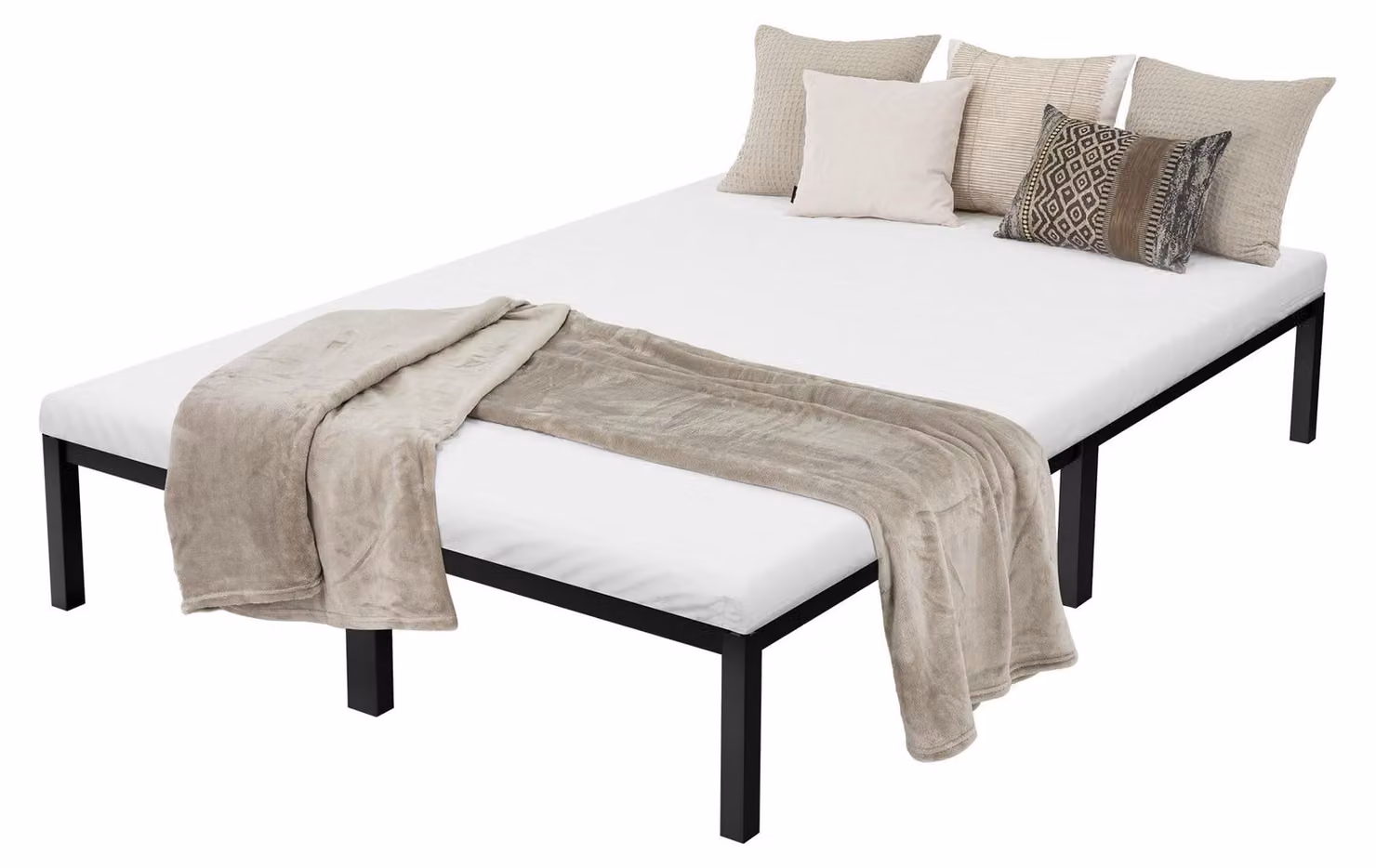 Letto in metallo 140x200 cm, colore nero, struttura in acciaio con rete a doghe, robusto