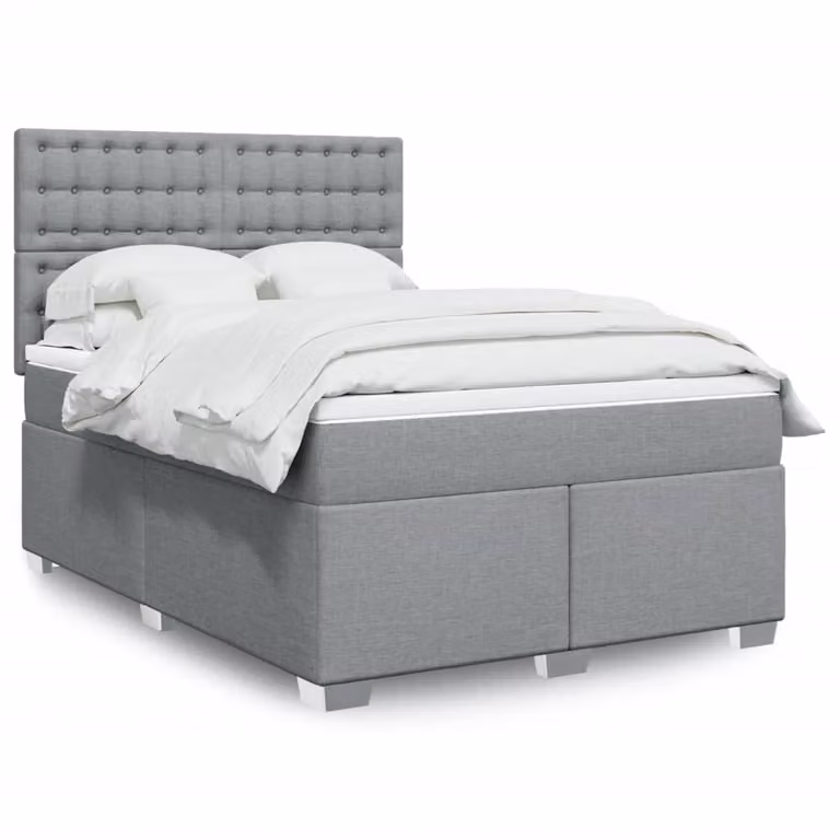 vidaXL Giroletto a Molle con Materasso Ibrido in Tessuto Grigio e Bianco L/P/H: 160 x 200 cm