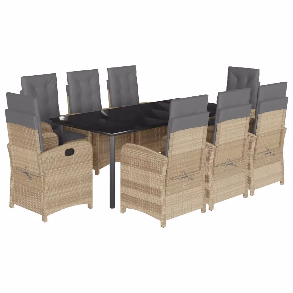Set da pranzo da giardino vidaXL in polyrattan con tavolo rettangolare in vetro e 9 pezzi in beige, nero e grigio – 2