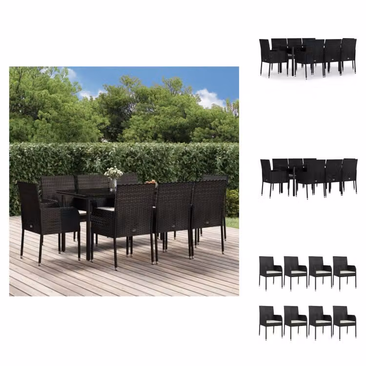 vidaXL set da pranzo da giardino 9 pezzi con cuscini in poly rattan nero - Set di mobili da giardino