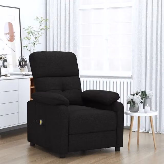 Poltrona Reclinabile Relax vidaXL in Tessuto Nero con Braccioli e Struttura Moderna – 1