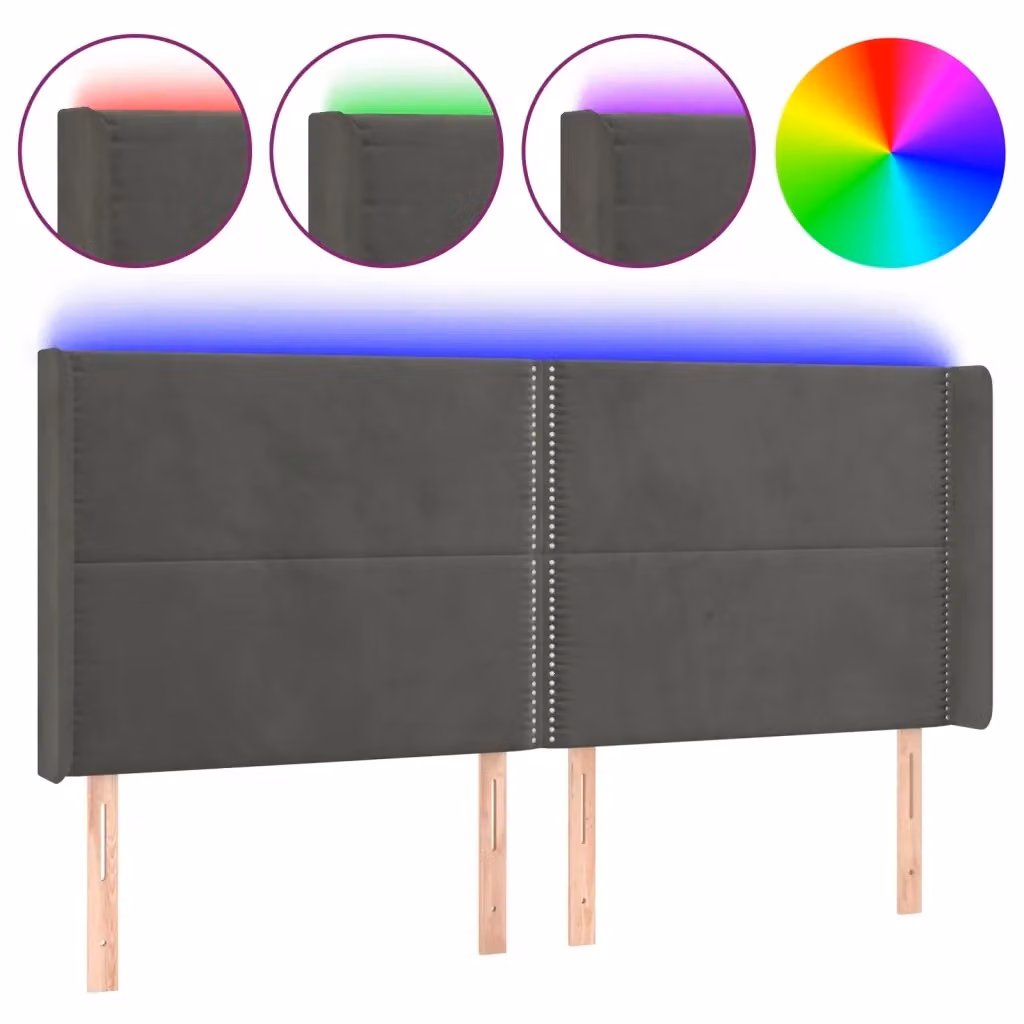 Testiera per letto con illuminazione LED e porta USB vidaXL in tessuto grigio, L: 183 cm, P: 16 cm, H: 118/128 cm – 2