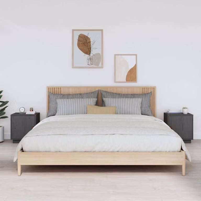 Set di 2 comodini vidaXL in legno massello di pino grigio, L 40 cm x P 34 cm x H 45 cm