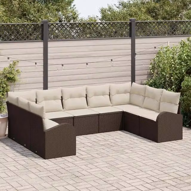 Set Divano da Giardino 9 pz Marrone e bianco polyrattan 3354867