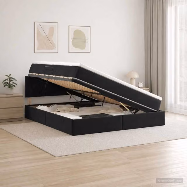 Letto con Contenitore e Testiera in Velluto vidaXL, L/P/H: 160 x 200 x 88 cm, Nero e Bianco